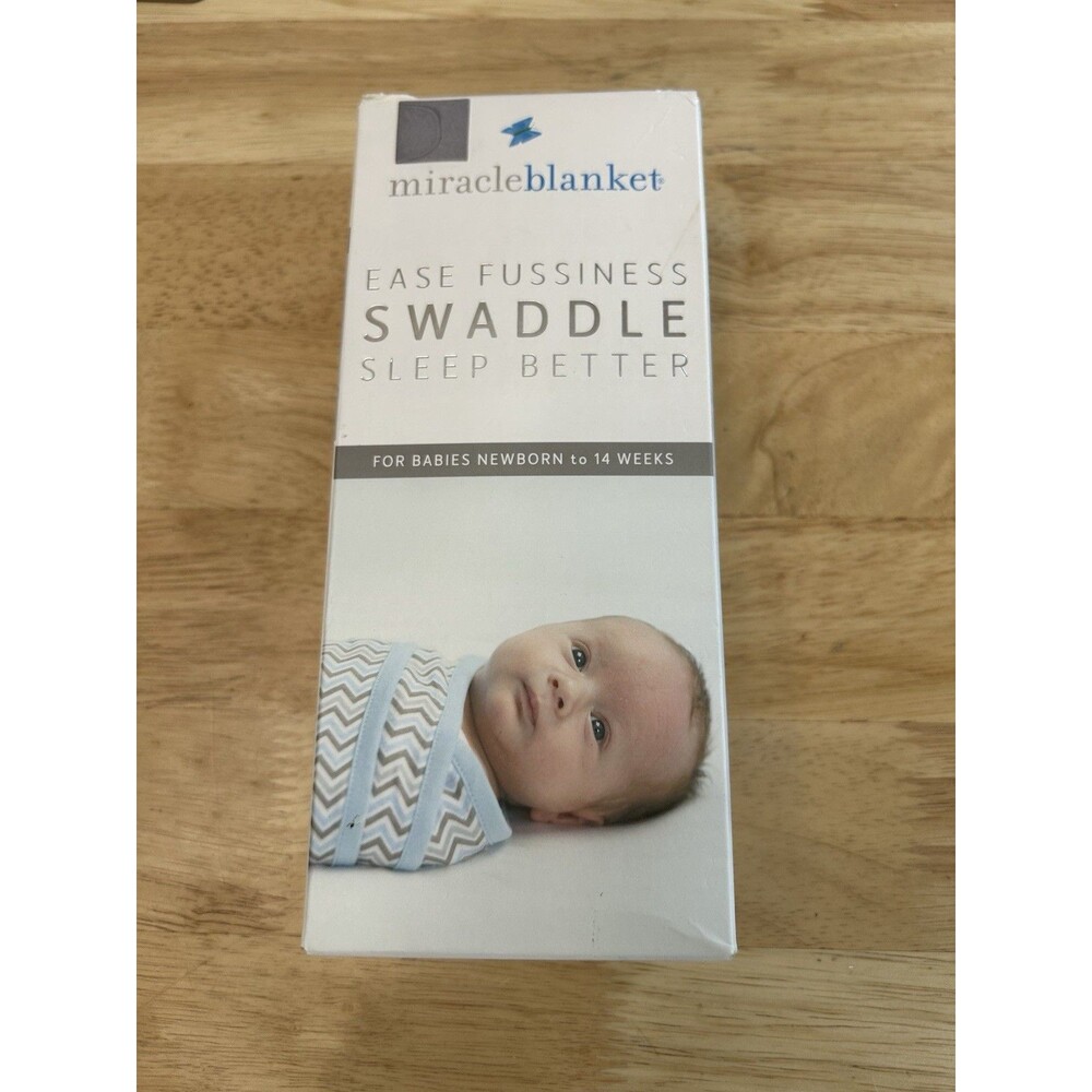 Miracle Blanket Ease Fussiness swaddle newborn to 14 weeks gray open box sleep